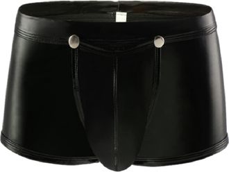 Generic Men Sexy Lingerie PVC Boxer Faux Leather Brief Latex Shorts Pants Tights Wet Look Bikini Swim Trunks Nightclub Shiny for Glossy Clubwear Buckled Remov