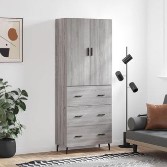 vidaXL Vidaxl - Aparador Alto Madera Contrachapada Gris Sonoma 69,5x34x180 Cm