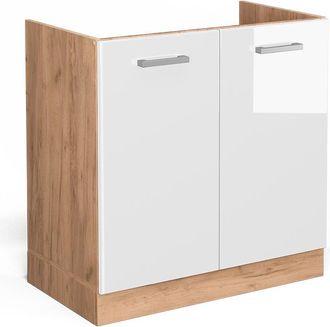 Vicco Armario Bajo Para Fregadero R-line, Blanco Alto Brillo, 80 Cm Sin Encimera, Vicco