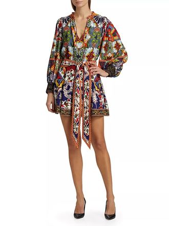 Alice & Olivia Sadie Printed Self-Belt Minidress In On The Road