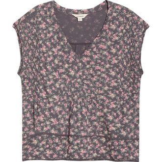 Lucky Brand Floral Smocked Dolman Sleeve Swing Top in Grey Multi Floral at Nordstrom, Size Xx-Large