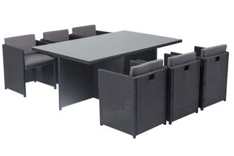 Concept Usine Conjunto de muebles de jard&iacute;n 6 plazas negro/gris + funda protectora