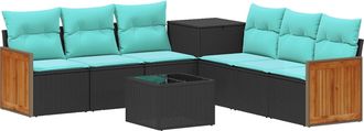 vidaXL Juego De Sof&aacute; 8 Uds. Negro Y Azul Rat&aacute;n Sint&eacute;tico Y Acero Vidaxl