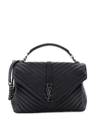 Saint Laurent Classic Monogram College Bag Matelasse Chevron Leather Large shoulder bag - women - Calf Leather - One Size - Black
