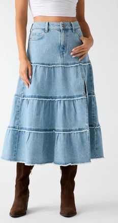 Guess Rori Tiered Denim Midi Skirt in Dnto-Blue at Nordstrom, Size 29