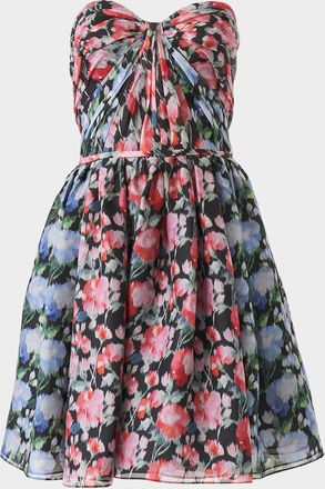 Carolina Herrera Gathered Strapless Floral Mini Dress