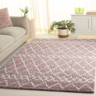 Safavieh Berber Shag Machine Made Area Rug, Light Rose / Ivory Shag / Flokati Style Easy Care