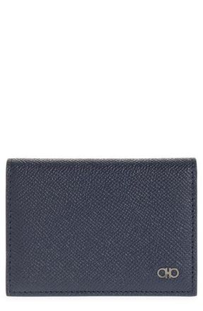 Ferragamo Micro Gancio Leather Card Case in New Navy Nero at Nordstrom