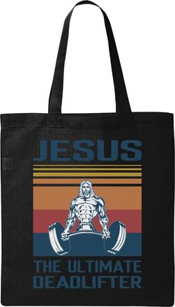 Generic Jesus The Ultimate Deadlifter Funny Swole Jesus Natural Ecological Cotton Tote Bag Black