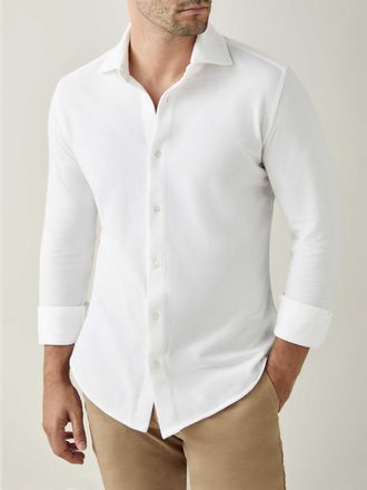 Luca Faloni White Silk-Cotton Piqu&eacute; Shirt