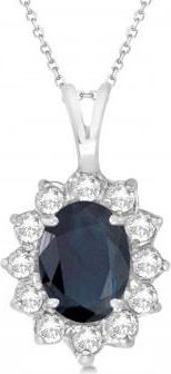 Allurez Lab Blue Sapphire & Lab Diamond Accented Pendant 14k White Gold (1.70ctw)