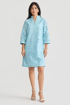 Ming Wang Lined Embroidered Stitch Woven Midi Dress in Serene at Nordstrom, Size X-Small