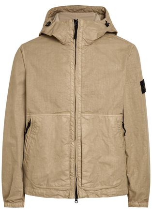 Stone Island Logo Hooded Nylon Jacket - Sand - XL