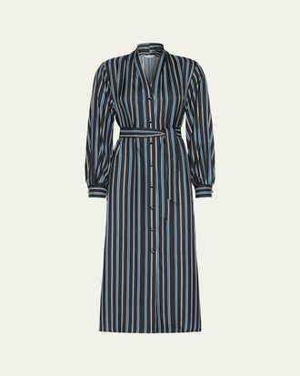 Max Mara Long-Sleeve Striped Shirtdress w/ Belt