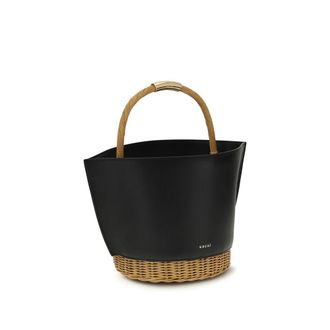 sacai Leather and Rattan Shoulder Bag - Black