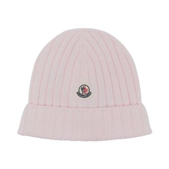 Moncler Wollen Beanie met Logo - unisex - Hoeden - Roze - 2XS - Wol - Accessoires