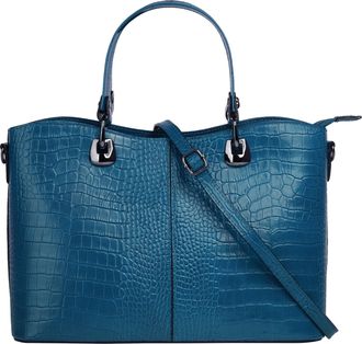 Cluty Henkeltasche CLUTY, Damen, Gr. B/H/T: 32cm x 22cm x 11cm onesize, blau (dunkelblau), Leder, Reptilienpr&auml;gung, Taschen Henkeltasche, echt Leder, Made i