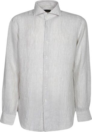 Dell'Oglio Beige Linnen Shirt Casual Stijl - Heren - Casual Overhemden - Beige - M - Linnen - Overhemden