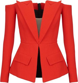 Balmain Peplum top met off-the-shoulder - Dames - Blazers - Rood - 2XS - Wol - Jassen