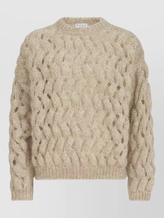 Brunello Cucinelli mohair wool zigzag cable crew sweater
