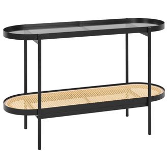 Beliani Beliani - Consola Moderna Mesa Tablero De Vidrio Estructura Met&aacute;lica 1 Estante Trenza Vienesa Madera Clara Reno