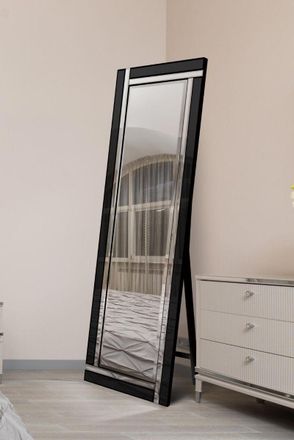 MirrorOutlet Black & Mirror Double Bevel Cheval Dress Mirror 170cm x 58cm | Size: 1 Pack
