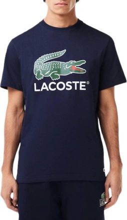 Lacoste Jersey Signature Print Tee In Navy Blue