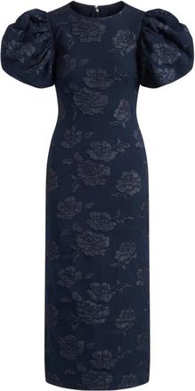 Rotate Jacquard Midi Pofjurk - Dames - Feestkleedjes - Blauw - XS - Polyester - Kleedjes