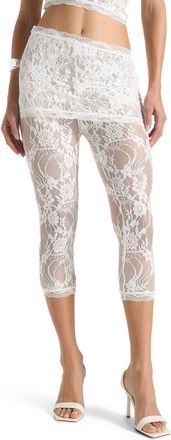 Mani&egrave;re De Voir Aimee Lace Asymmetric Capri Leggings in White at Nordstrom, Size Xx-Small