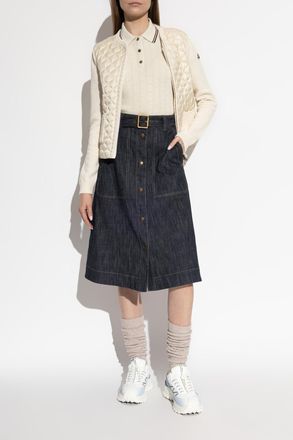 Moncler Denim Skirt With Belt, Womens, Navy Blue