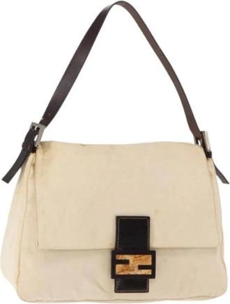Fendi Pre-owned Shoulder Bags, female, Beige, Size: ONE SIZE Pre-owned Canvas Shoulder Bag