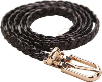 Bluelans Womens Braided PU Leather Slim Waist Belt All Match Waistband with Metal Buckle- Black