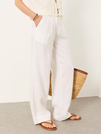Fat Face FatFace Arie White Wide Leg Linen Trousers