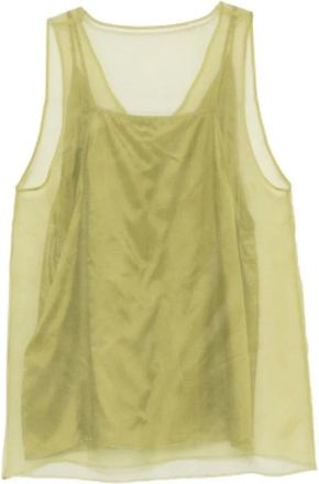 Ami Tops, Dames, Groen, 2Xs, Leer, Mouwloze Top met Ruwe Randen