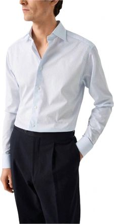 Eton Elevated Pique Shirt In Light Blue Check On White