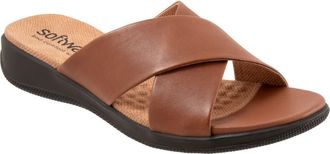 Softwalk Tillman Leather Cross Strap Slide Sandal in Luggage at Nordstrom, Size 10.5