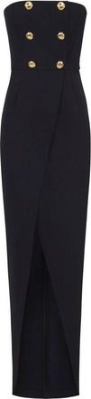 Elisabetta Franchi Red Carpet-jurk van lichtgewicht cr&ecirc;pestof met knopen - Dames - Avondkleed - Zwart - M - Polyester - Kleedjes