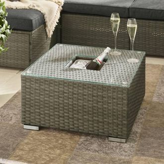 Furniturebox Orlando Rattan Garden Coffee Table with Central Ice Bucket in Grey