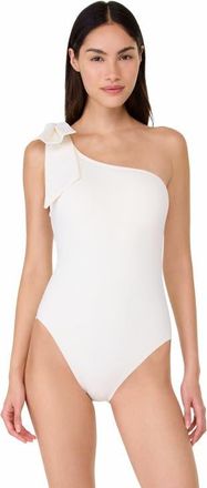 Kate Spade New York Shoulder Bow Tie One Shoulder One Piece Swimsuit in Cream at Nordstrom, Size X-Large