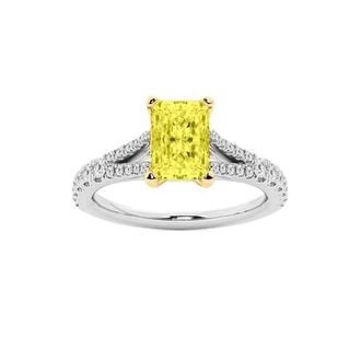 Grown Brilliance 4 Ctw Radiant Lab Grown Yellow Diamond Engagement Ring in 14K White Gold, Round Cut Side Diamonds, Gift Box Included