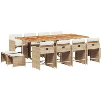 vidaXL Set Comedor De Jard&iacute;n Con Cojines 13 Pzas Rat&aacute;n Sint&eacute;tico Beige Vidaxl