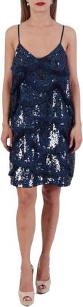 Pinko Avezzano Sequin Front Jurk - Dames - Korte kleedjes - Blauw - 2XL - Pailletten - Kleedjes