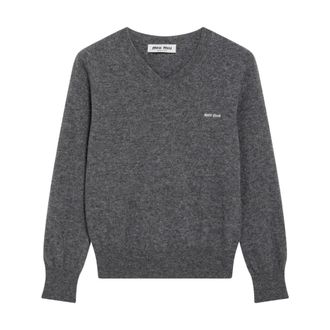 Miu Miu Slate V-neck Trui - Dames - Truien - Grijs - Maat: S Wol