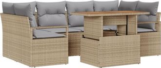 vidaXL Garden Sofa Set with Storage 7 pcs Beige Poly rattan Vidaxl