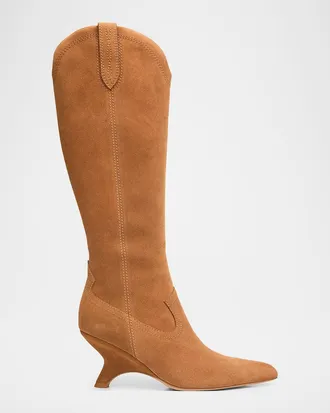 SIMKHAI Shadow Suede Western Knee Boots