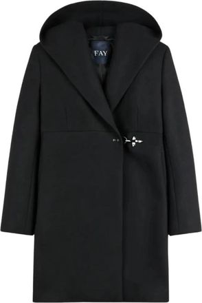 Fay Gevoerde Jas met Capuchon + Haaksluiting - Dames - Mantel - Zwart - S - Jassen