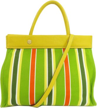 Miu Miu Green Yellow Canvas Tote Bag (Pre-Owned)