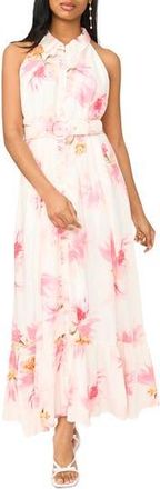 CeCe by Cynthia Steffe Print Belted Sleeveless Maxi Dress in Teaberry at Nordstrom Rack, Size X-Small