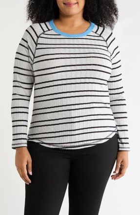 Wit & Wisdom Ringer Rib Top in Heather Grey/pacific Blue at Nordstrom, Size 3X