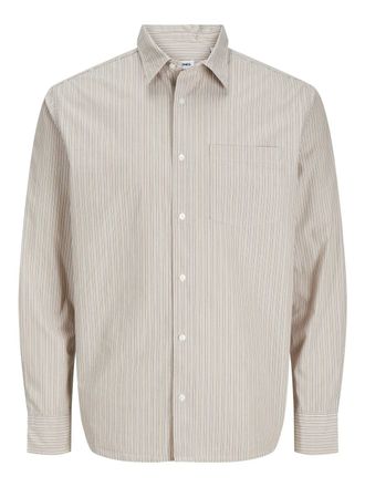 Jack & Jones Langarmhemd JACK & JONES JJECODY POPLIN SHIRT LS SN, Herren, Gr. XS, N-Gr, braun (oxford tan), Web, Obermaterial: 100% Baumwolle, gestreift, relaxed f